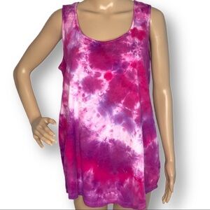 tie dyed galaxy sleeveless blouse tank 1X pink purple